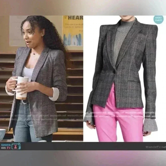Veronica Beard Brock Dickey Jacket 0 Blazer Wool Grey Plaid Strong Shoulder $695 - Picture 9 of 16